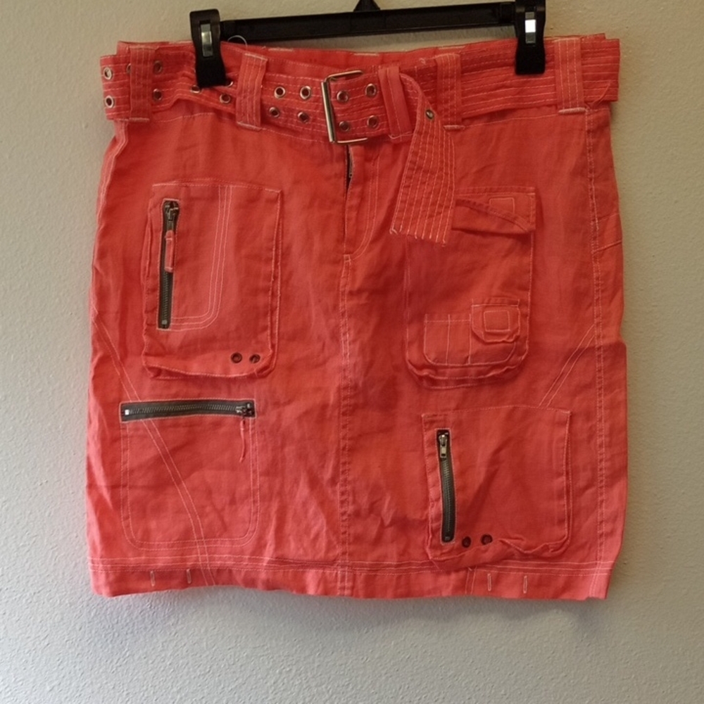 Pete & Greta Unisex Linen Utility Style With Belt Mini Skirt Size 6